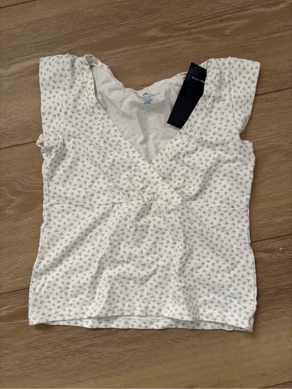 Brandy Melville White Floral Wrap Short Sleeve Top